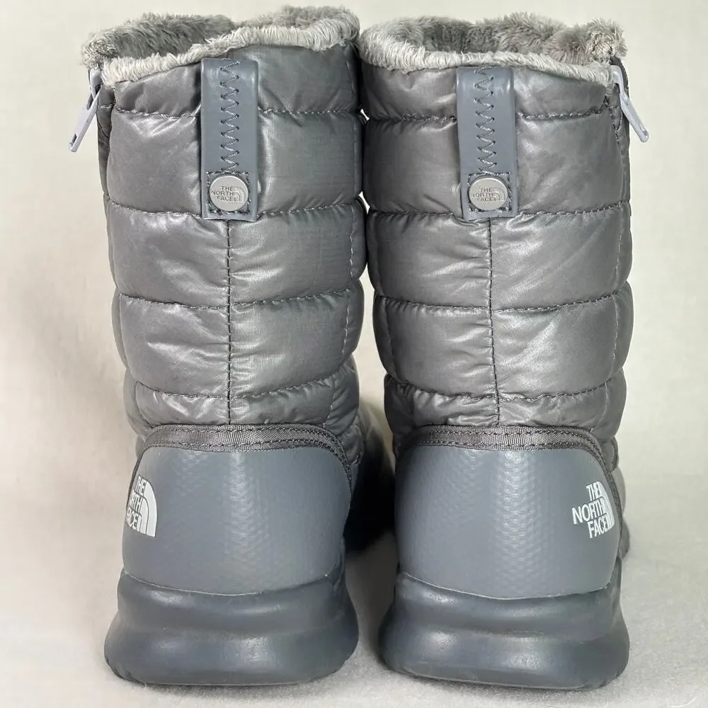 North Face Thermoball Microbaffle Insulated Zip Bootie Women's 6 Silver Grey